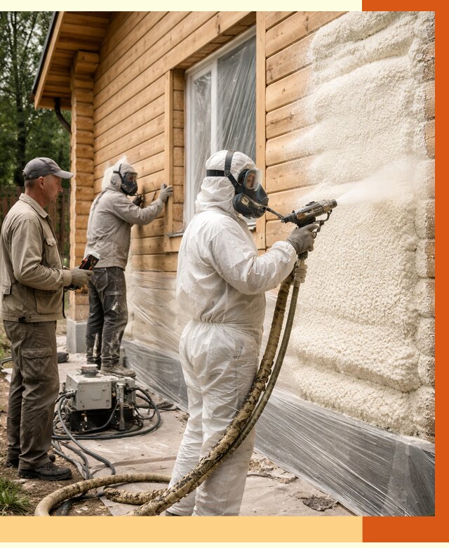 Утепление дома из бруса ППУ в Полевском от 3952 руб/м2 под ключ | ТепломастерПлв