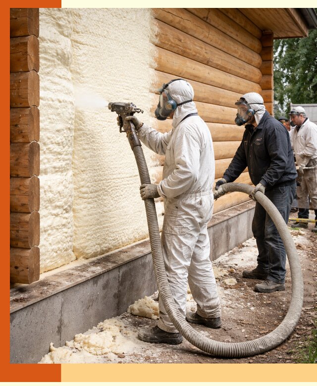 Утепление дома из бруса пенополиуретаном в Полевском