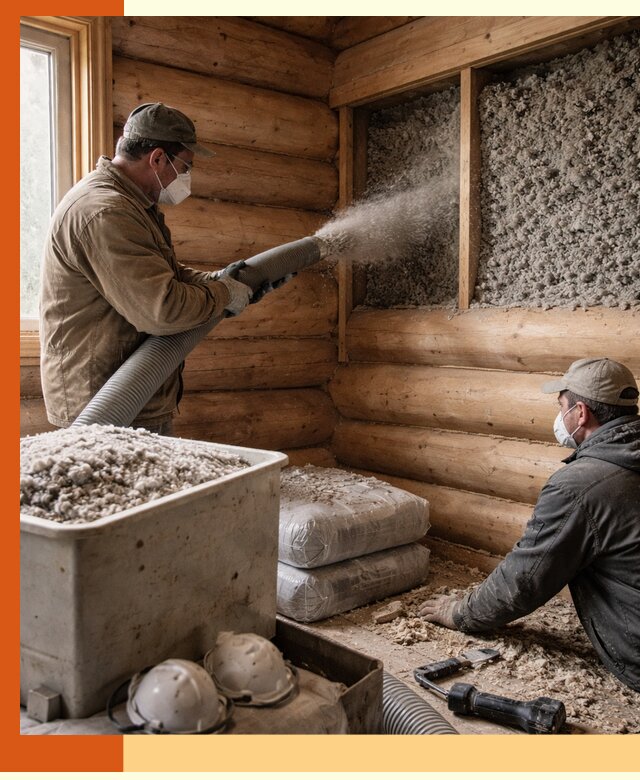 Утепление дома из бруса эковатой в Полевском