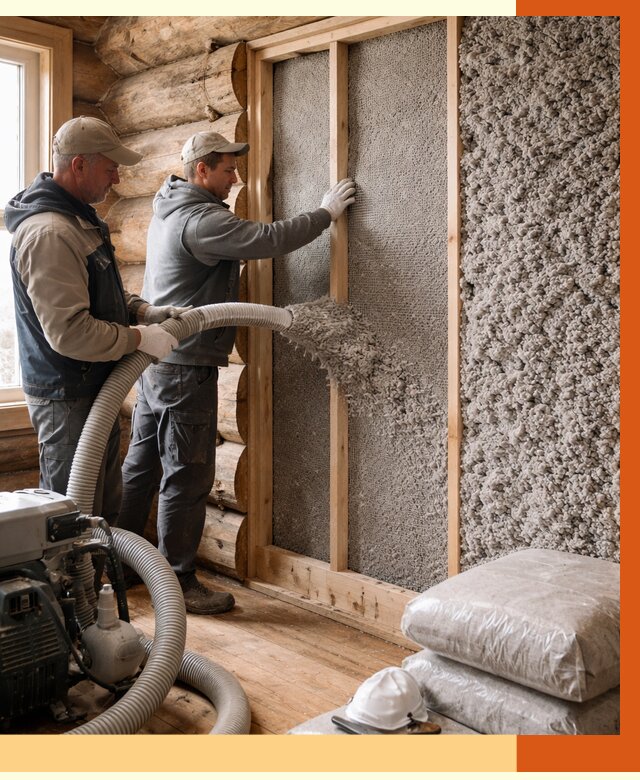 Утепление бревенчатого дома эковатой в Полевском от 2823 руб. | ТепломастерПлв