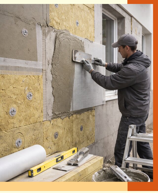 Утепление фасада под штукатурку в Полевском от 4311 руб/м2 — монтаж пенопластом и минватой | ТепломастерПлв