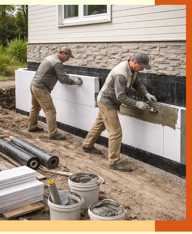 Утепление фундамента снаружи в Полевском от 4311 руб. за м² | ТепломастерПлв