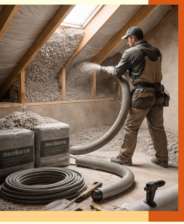 Утепление мансарды эковатой в Полевском от 2258 руб/м2 — монтаж, задувка, цена | ТепломастерПлв