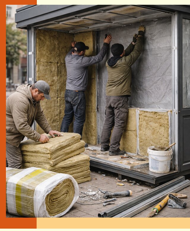 Утепление павильона шаурмы под ключ в Полевском