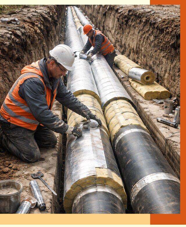 Утепление теплотрассы в Полевском от 4619 руб./м2 — ппу и комплексная изоляция | ТепломастерПлв