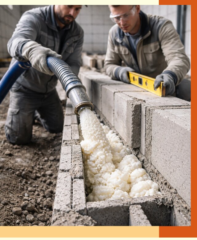 Заполнение колодцевой кладки ППУ в Полевском от 4311 руб. за м2 | ТепломастерПлв