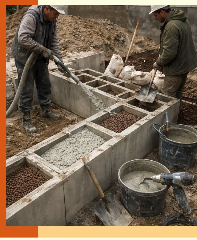 Заполнение полостей фундамента в Полевском герметичным утеплением и повышением прочности