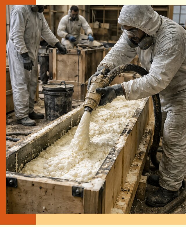 Заливка пенополиуретана в формы для утепления в Полевском