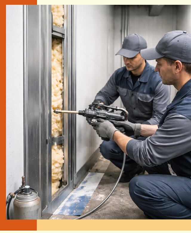 Заполнение пустот холодильных панелей в Полевском специализированной пеной