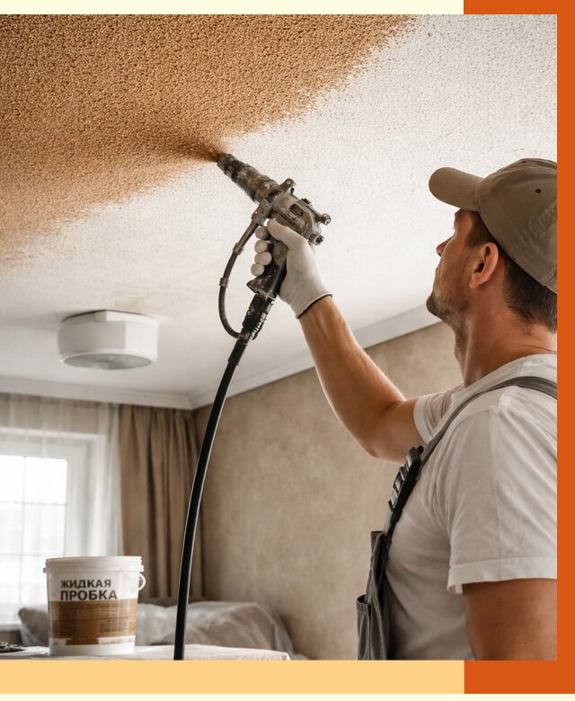 Утепление потолка жидкой пробкой в Полевском от 3593 руб. | ТепломастерПлв