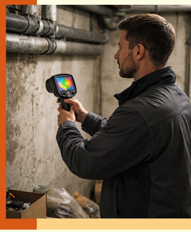 Тепловизионное обследование подвала в Полевском для поиска утечек тепла