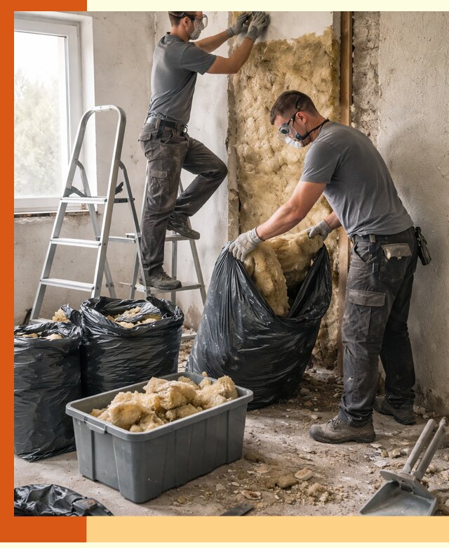 Демонтаж старого утеплителя и вывоз отходов в Полевском