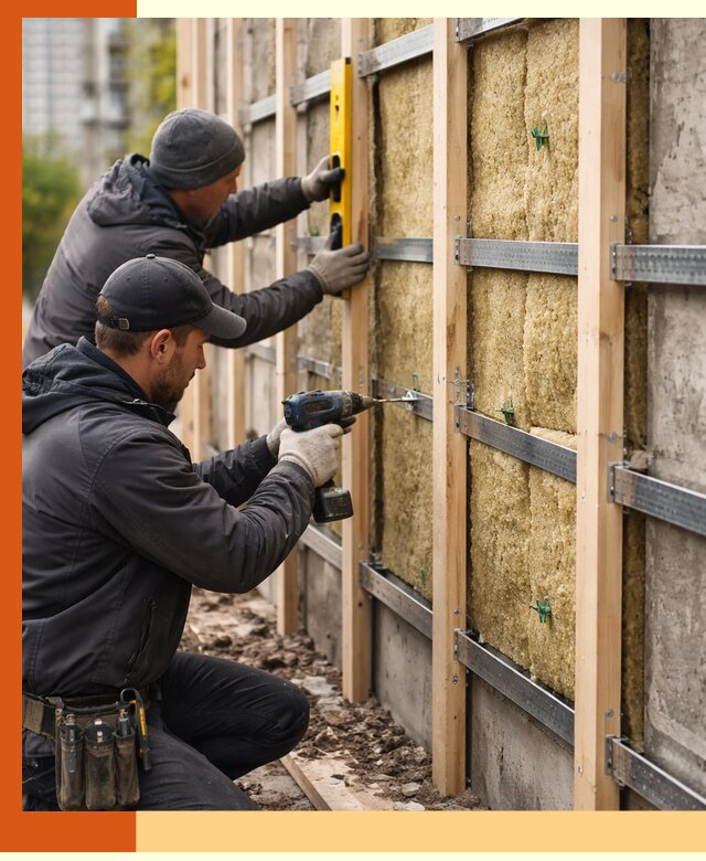 Монтаж обрешетки под утепление зданий и квартир в Полевском